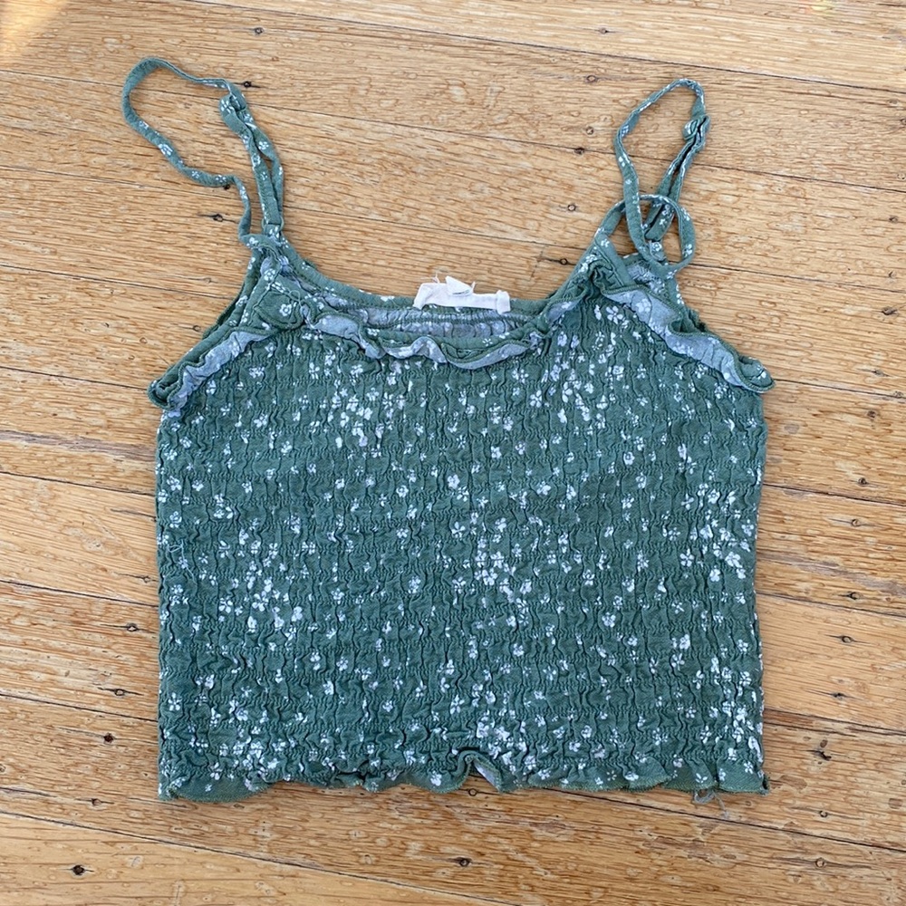 Green floral smocked tank